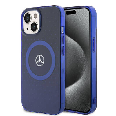 Apple iPhone 15 Case Mercedes Benz Original Licensed Double Layer Blue Star Pattern Magsafe Charge Cover - 1