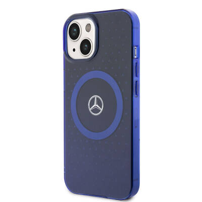 Apple iPhone 15 Case Mercedes Benz Original Licensed Double Layer Blue Star Pattern Magsafe Charge Cover - 2