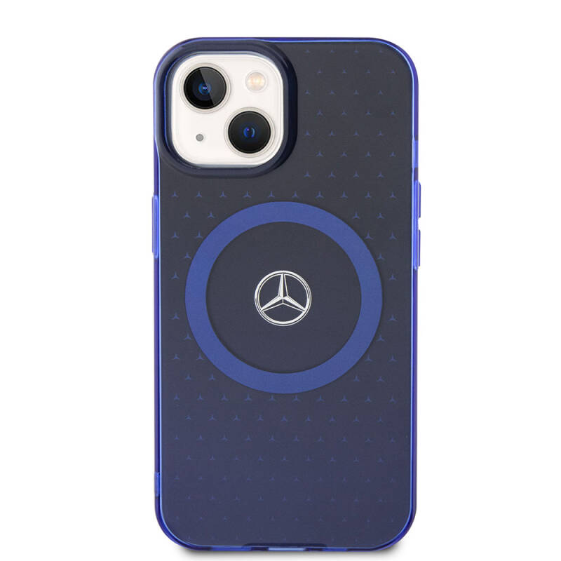 Apple iPhone 15 Case Mercedes Benz Original Licensed Double Layer Blue Star Pattern Magsafe Charge Cover - 3