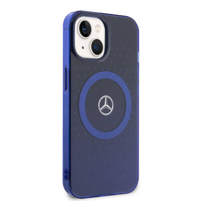 Apple iPhone 15 Case Mercedes Benz Original Licensed Double Layer Blue Star Pattern Magsafe Charge Cover - 4