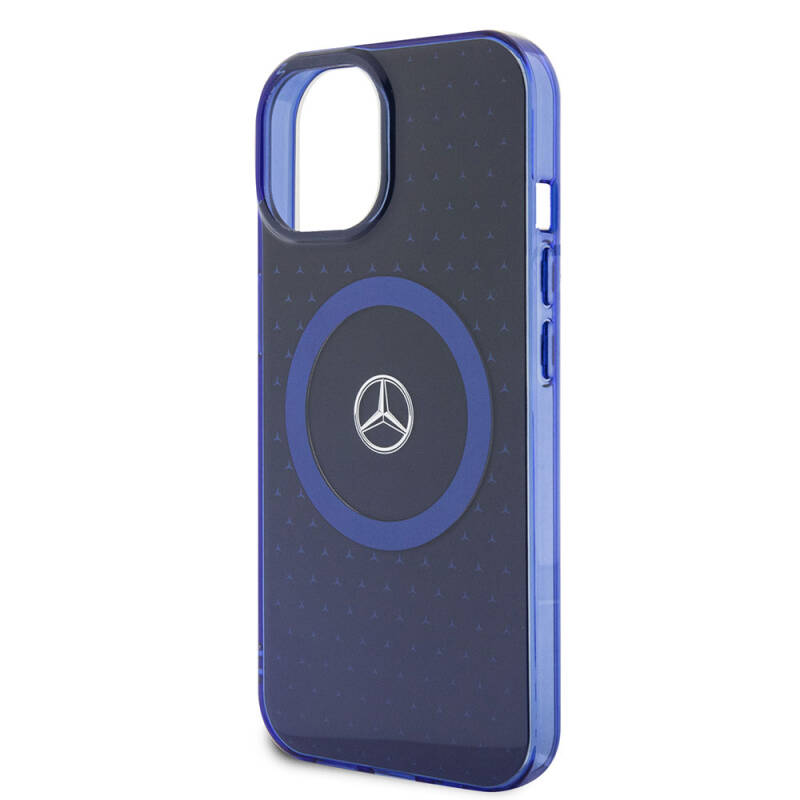 Apple iPhone 15 Case Mercedes Benz Original Licensed Double Layer Blue Star Pattern Magsafe Charge Cover - 6