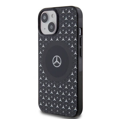 Apple iPhone 15 Case Mercedes Benz Original Licensed Magsafe Charging Feature Double Layer Mini Star Pattern Cover - 2