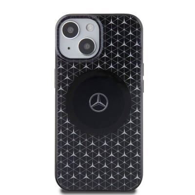 Apple iPhone 15 Case Mercedes Benz Original Licensed Magsafe Charging Feature Double Layer Mini Star Pattern Cover - 3