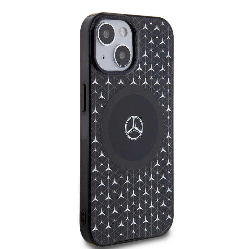 Apple iPhone 15 Case Mercedes Benz Original Licensed Magsafe Charging Feature Double Layer Mini Star Pattern Cover - 4