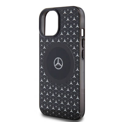 Apple iPhone 15 Case Mercedes Benz Original Licensed Magsafe Charging Feature Double Layer Mini Star Pattern Cover - 6