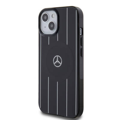 Apple iPhone 15 Case Mercedes Benz Original Licensed Magsafe Double Layer Parallel Line Patterned Charge Cover - 2