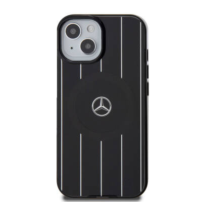 Apple iPhone 15 Case Mercedes Benz Original Licensed Magsafe Double Layer Parallel Line Patterned Charge Cover - 3