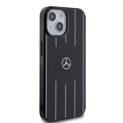 Apple iPhone 15 Case Mercedes Benz Original Licensed Magsafe Double Layer Parallel Line Patterned Charge Cover - 4