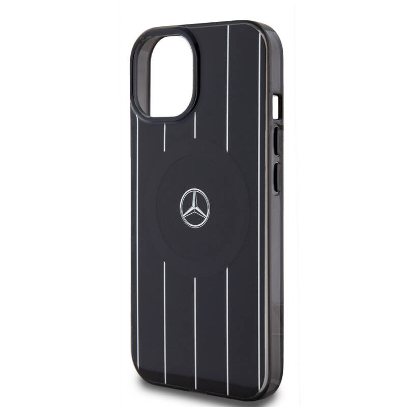 Apple iPhone 15 Case Mercedes Benz Original Licensed Magsafe Double Layer Parallel Line Patterned Charge Cover - 6