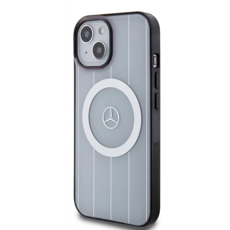 Apple iPhone 15 Case Mercedes Benz Original Licensed Magsafe Double Layer Parallel Line Patterned Charge Cover - 12