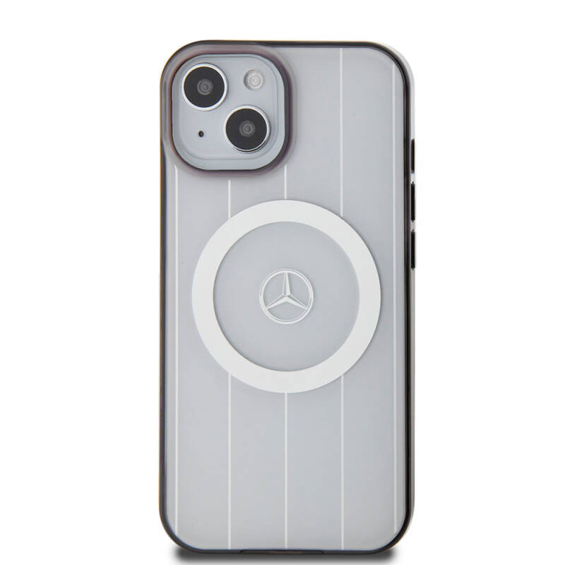 Apple iPhone 15 Case Mercedes Benz Original Licensed Magsafe Double Layer Parallel Line Patterned Charge Cover - 13