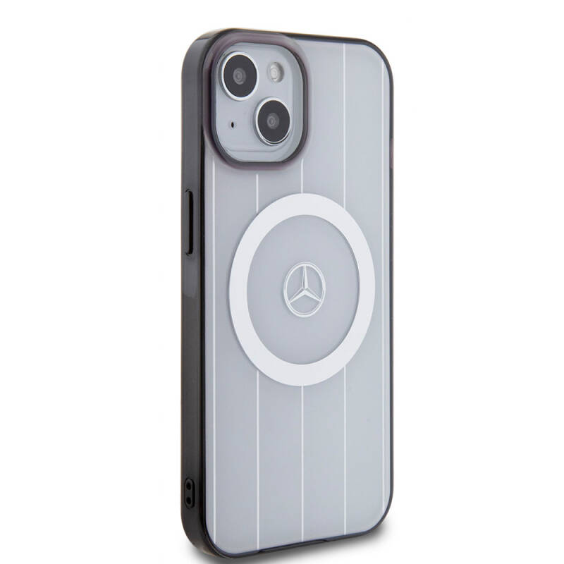 Apple iPhone 15 Case Mercedes Benz Original Licensed Magsafe Double Layer Parallel Line Patterned Charge Cover - 14