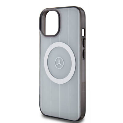 Apple iPhone 15 Case Mercedes Benz Original Licensed Magsafe Double Layer Parallel Line Patterned Charge Cover - 16