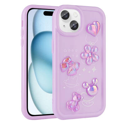 Apple iPhone 15 Case Relief Figured Shiny Zore Toys Silicone Cover - 4