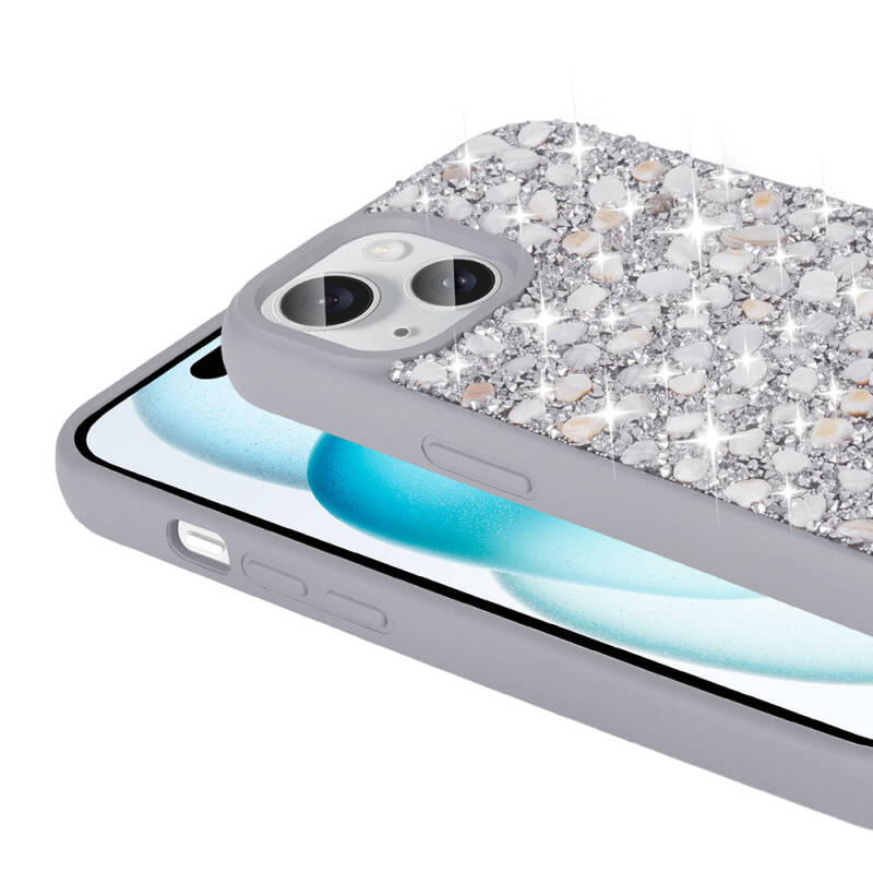 Apple iPhone 15 Case Shiny Stone Design Zore Linea Diamond Cover - 7