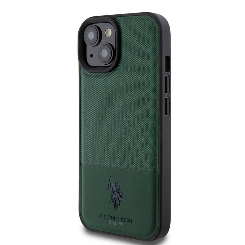 Apple iPhone 15 Case U.S. Polo Assn. Original Licensed Faux Leather Back Surface Printing Logo Knitted Patterned Cover - 3