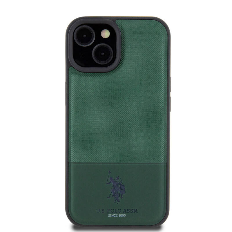 Apple iPhone 15 Case U.S. Polo Assn. Original Licensed Faux Leather Back Surface Printing Logo Knitted Patterned Cover - 4
