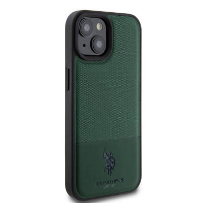Apple iPhone 15 Case U.S. Polo Assn. Original Licensed Faux Leather Back Surface Printing Logo Knitted Patterned Cover - 5