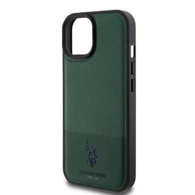Apple iPhone 15 Case U.S. Polo Assn. Original Licensed Faux Leather Back Surface Printing Logo Knitted Patterned Cover - 7