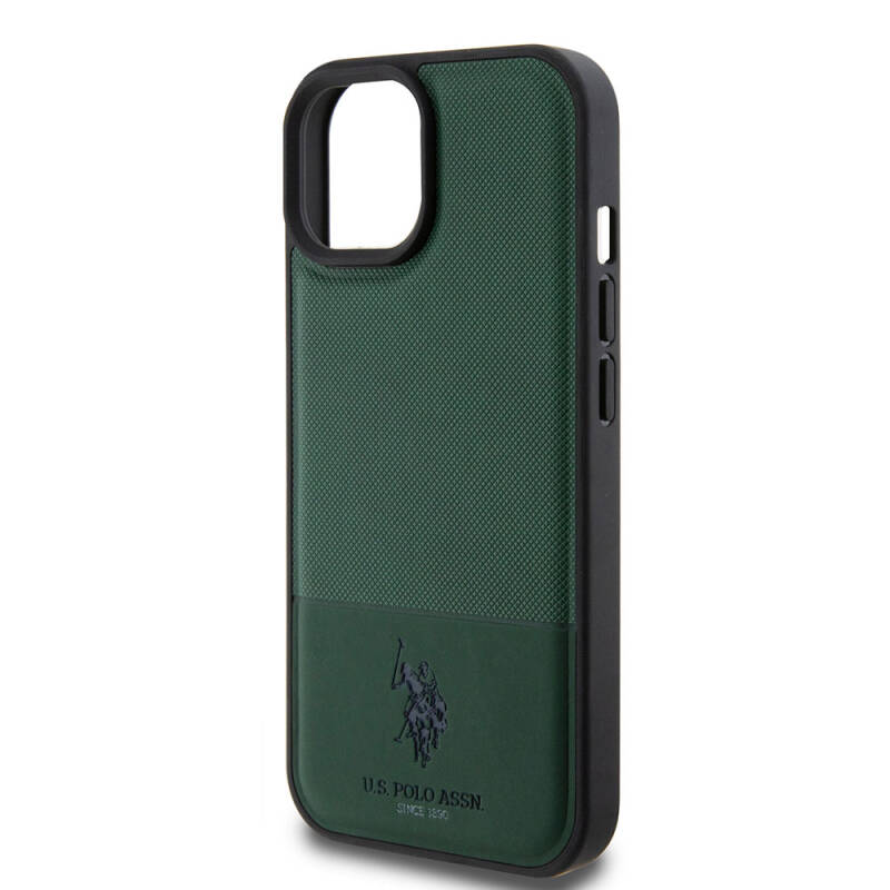 Apple iPhone 15 Case U.S. Polo Assn. Original Licensed Faux Leather Back Surface Printing Logo Knitted Patterned Cover - 7
