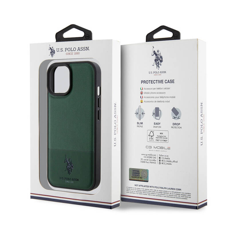 Apple iPhone 15 Case U.S. Polo Assn. Original Licensed Faux Leather Back Surface Printing Logo Knitted Patterned Cover - 9