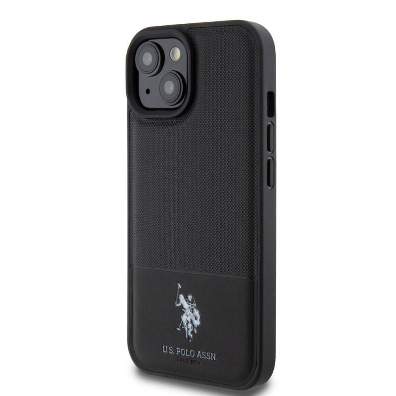 Apple iPhone 15 Case U.S. Polo Assn. Original Licensed Faux Leather Back Surface Printing Logo Knitted Patterned Cover - 11