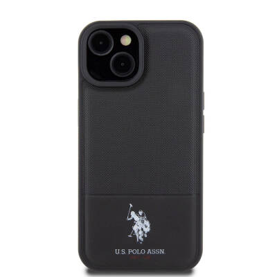 Apple iPhone 15 Case U.S. Polo Assn. Original Licensed Faux Leather Back Surface Printing Logo Knitted Patterned Cover - 12