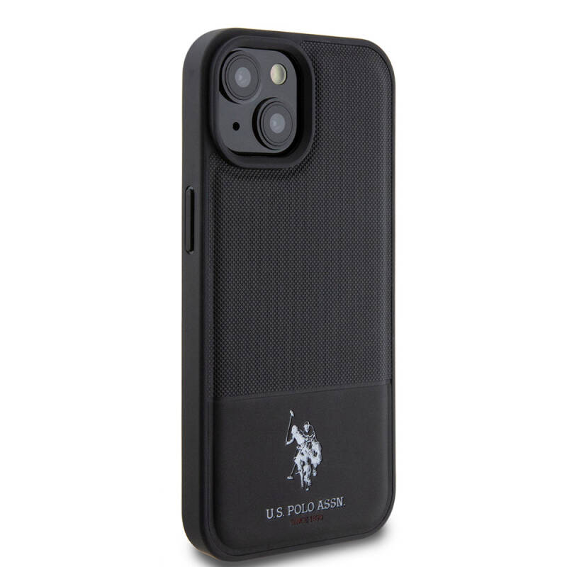 Apple iPhone 15 Case U.S. Polo Assn. Original Licensed Faux Leather Back Surface Printing Logo Knitted Patterned Cover - 13