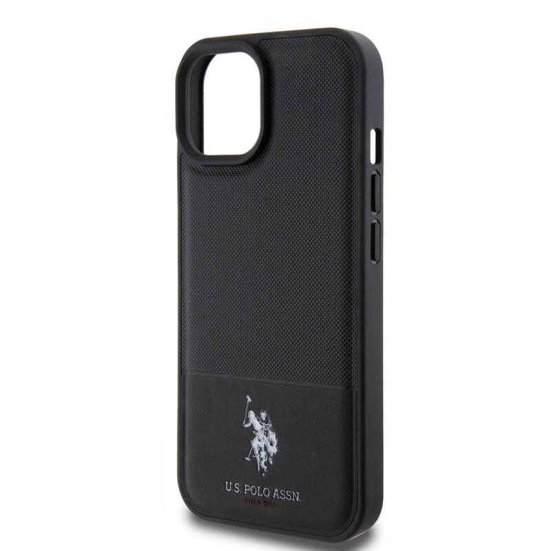 Apple iPhone 15 Case U.S. Polo Assn. Original Licensed Faux Leather Back Surface Printing Logo Knitted Patterned Cover - 15
