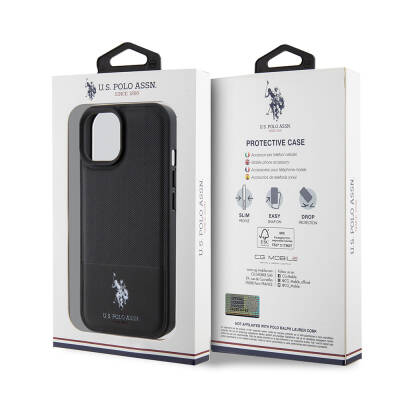 Apple iPhone 15 Case U.S. Polo Assn. Original Licensed Faux Leather Back Surface Printing Logo Knitted Patterned Cover - 17