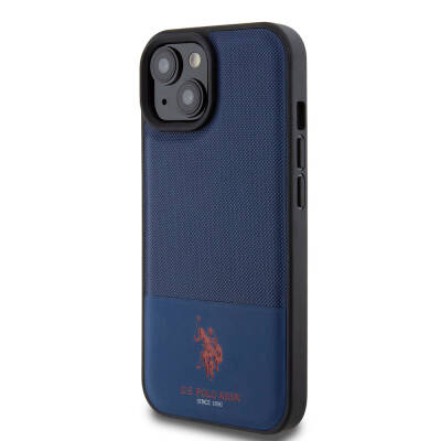 Apple iPhone 15 Case U.S. Polo Assn. Original Licensed Faux Leather Back Surface Printing Logo Knitted Patterned Cover - 19