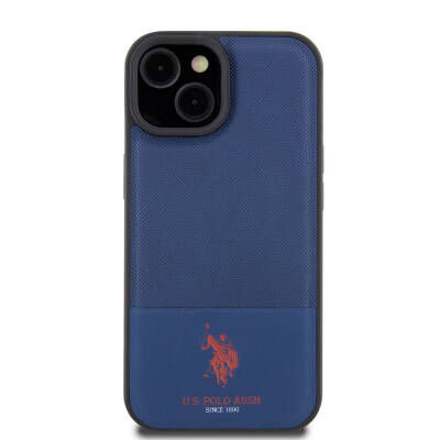Apple iPhone 15 Case U.S. Polo Assn. Original Licensed Faux Leather Back Surface Printing Logo Knitted Patterned Cover - 20