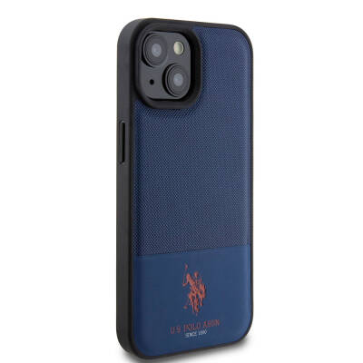 Apple iPhone 15 Case U.S. Polo Assn. Original Licensed Faux Leather Back Surface Printing Logo Knitted Patterned Cover - 21