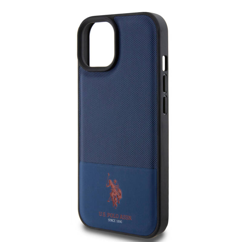 Apple iPhone 15 Case U.S. Polo Assn. Original Licensed Faux Leather Back Surface Printing Logo Knitted Patterned Cover - 23