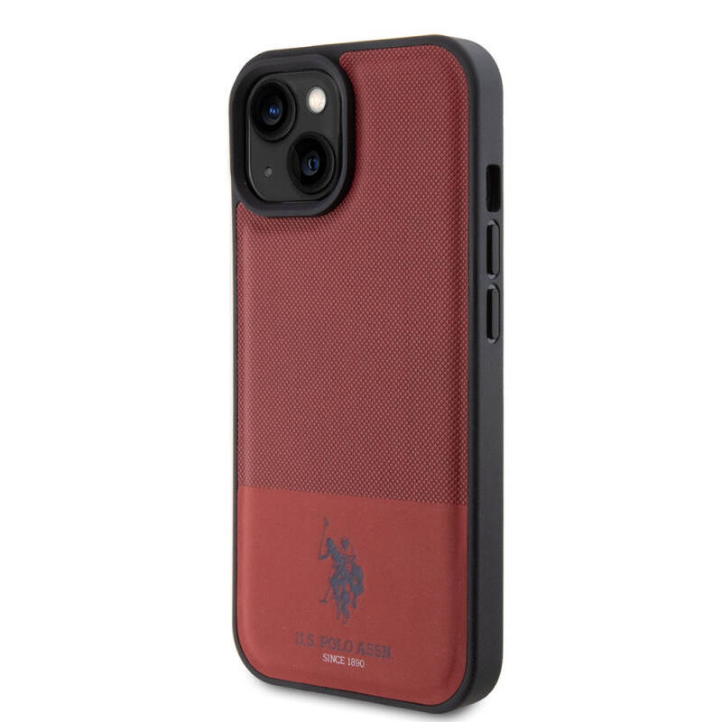 Apple iPhone 15 Case U.S. Polo Assn. Original Licensed Faux Leather Back Surface Printing Logo Knitted Patterned Cover - 27