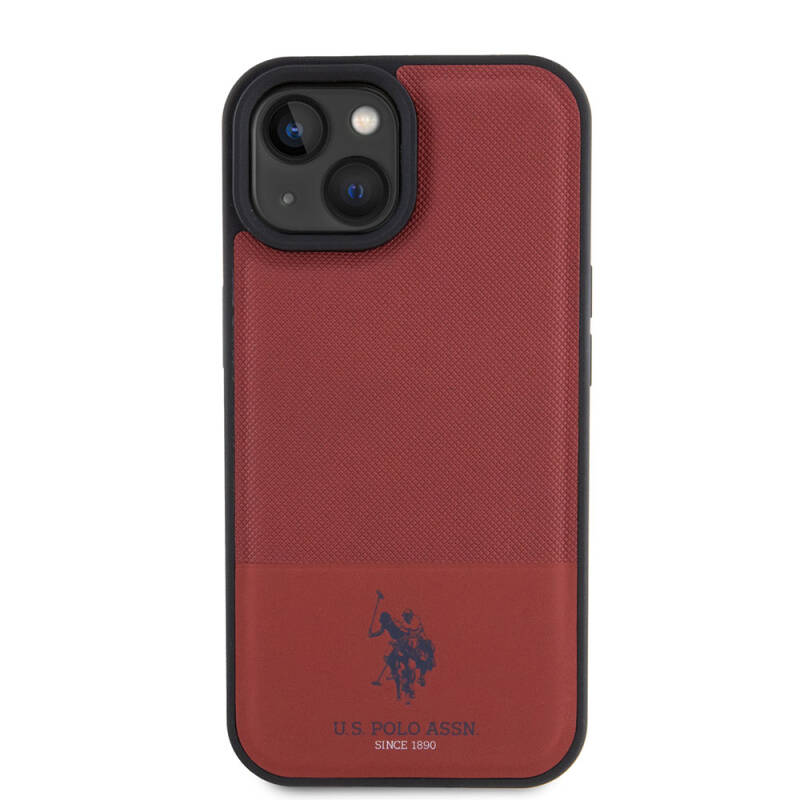 Apple iPhone 15 Case U.S. Polo Assn. Original Licensed Faux Leather Back Surface Printing Logo Knitted Patterned Cover - 28