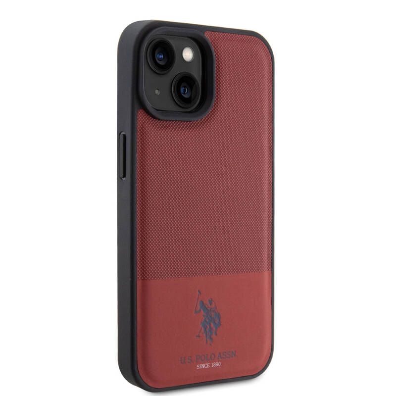 Apple iPhone 15 Case U.S. Polo Assn. Original Licensed Faux Leather Back Surface Printing Logo Knitted Patterned Cover - 29