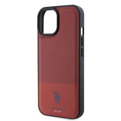 Apple iPhone 15 Case U.S. Polo Assn. Original Licensed Faux Leather Back Surface Printing Logo Knitted Patterned Cover - 31