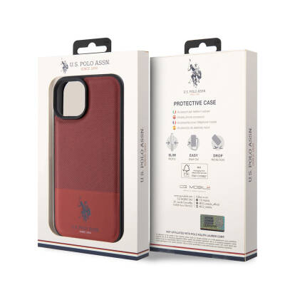 Apple iPhone 15 Case U.S. Polo Assn. Original Licensed Faux Leather Back Surface Printing Logo Knitted Patterned Cover - 33