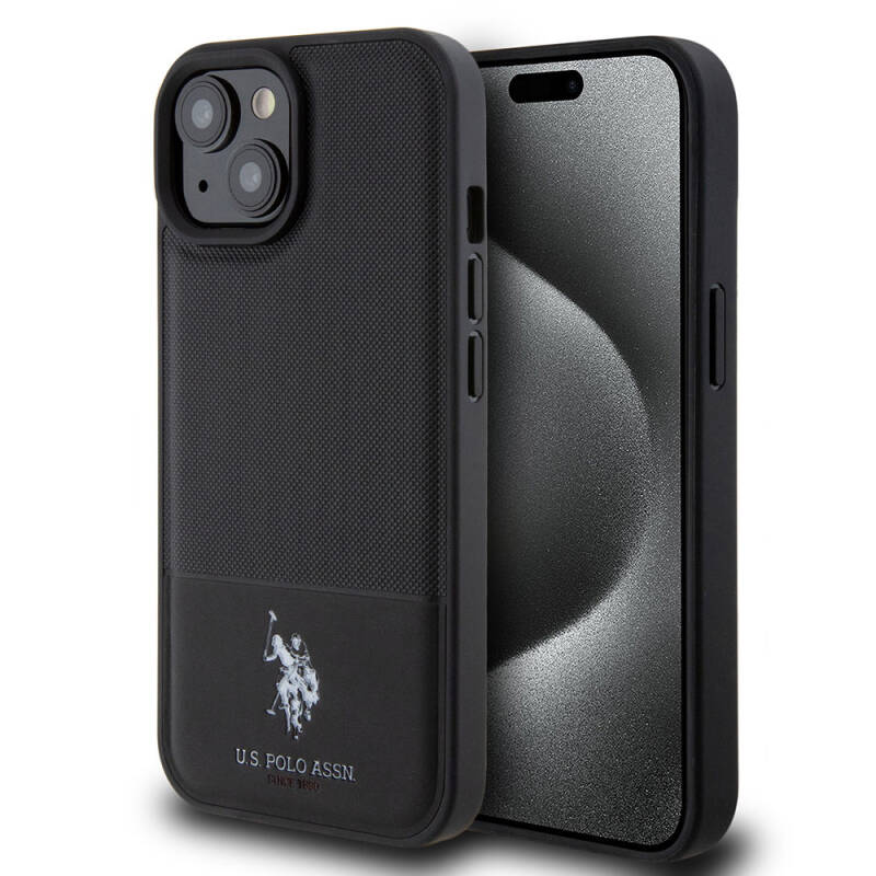 Apple iPhone 15 Case U.S. Polo Assn. Original Licensed Faux Leather Back Surface Printing Logo Knitted Patterned Cover - 10