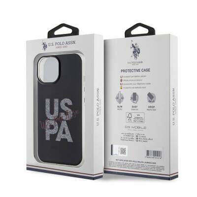 Apple iPhone 15 Case U.S. Polo Assn. Original Licensed Glitter Glossy Alphabet Design Cover - 33