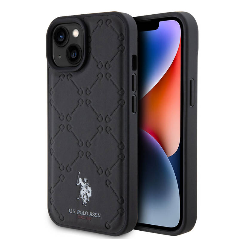 Apple iPhone 15 Case U.S. Polo Assn. Original Licensed HS Patterned Printing Logo Faux Leather Cover - 9