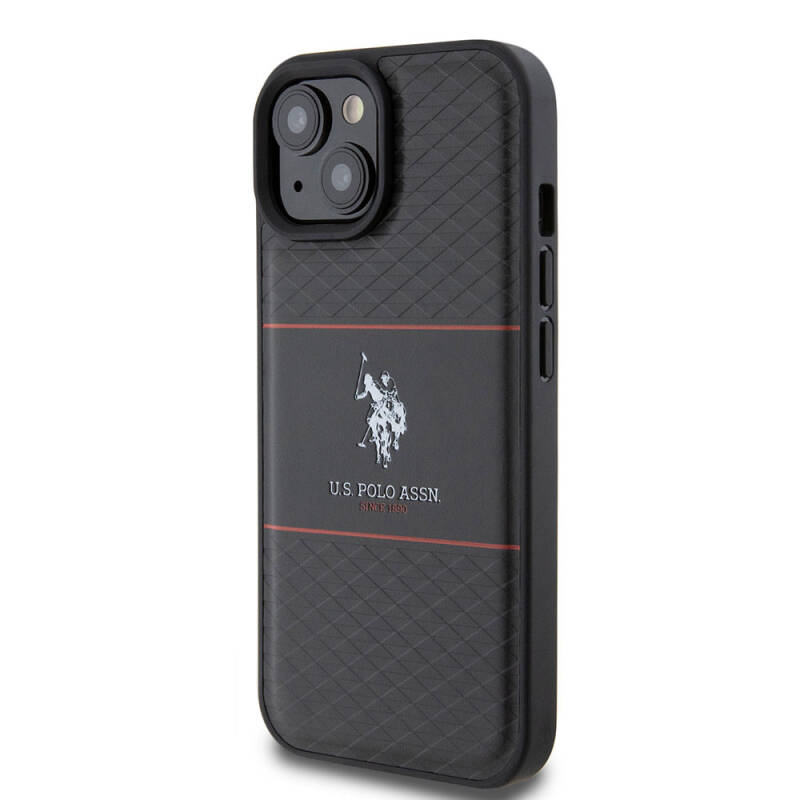 Apple iPhone 15 Case U.S. Polo Assn. Original Licensed Leather Stripe Logo Design Cover - 9