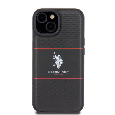 Apple iPhone 15 Case U.S. Polo Assn. Original Licensed Leather Stripe Logo Design Cover - 10