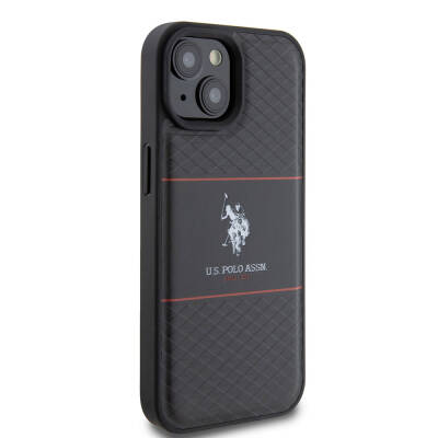 Apple iPhone 15 Case U.S. Polo Assn. Original Licensed Leather Stripe Logo Design Cover - 11