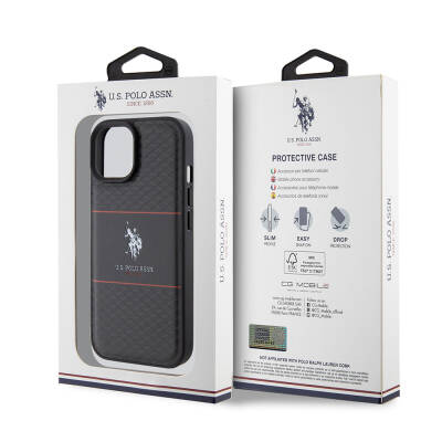 Apple iPhone 15 Case U.S. Polo Assn. Original Licensed Leather Stripe Logo Design Cover - 15