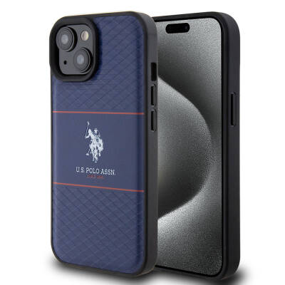 Apple iPhone 15 Case U.S. Polo Assn. Original Licensed Leather Stripe Logo Design Cover - 17