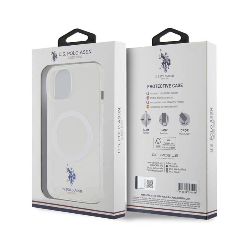 Apple iPhone 15 Case U.S. Polo Assn. Original Licensed Magsafe Charging Featured Transparent Design Cover - 8