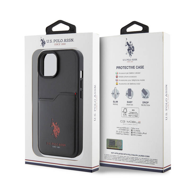 Apple iPhone 15 Case U.S. Polo Assn. Original Licensed Printing Logo PU Card Holder Cover - 17