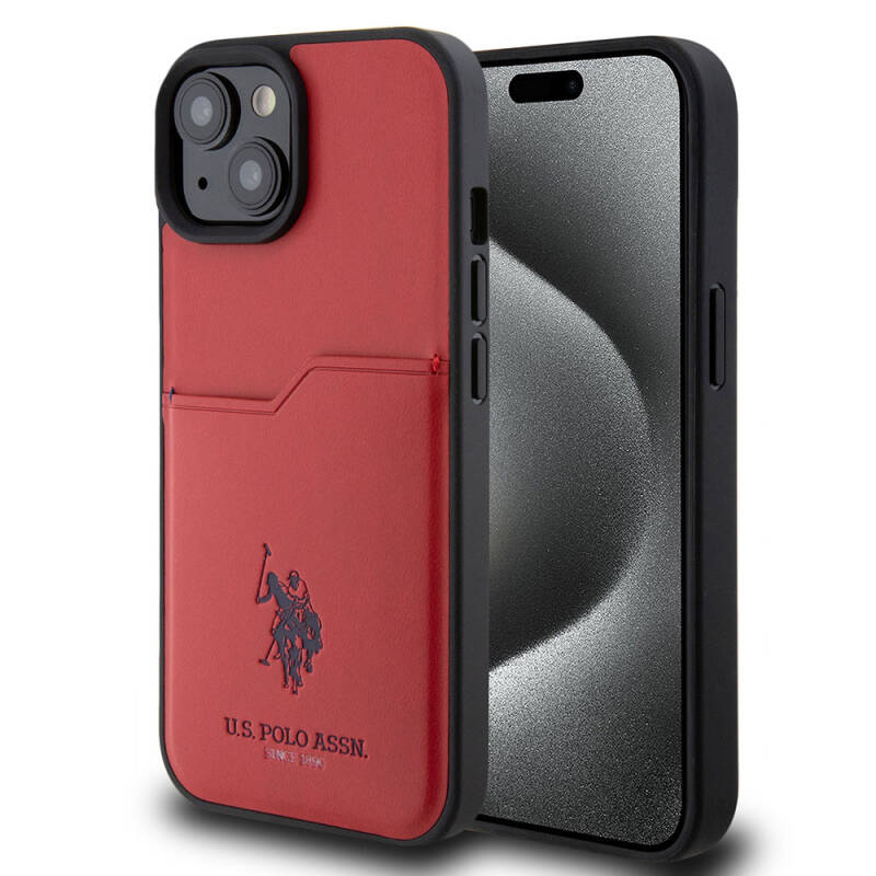 Apple iPhone 15 Case U.S. Polo Assn. Original Licensed Printing Logo PU Card Holder Cover - 1
